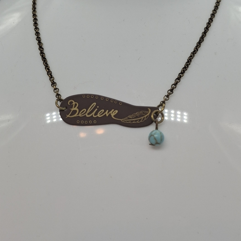 Believe Pendant Necklace with Turquoise Accent - Picture 1 of 3